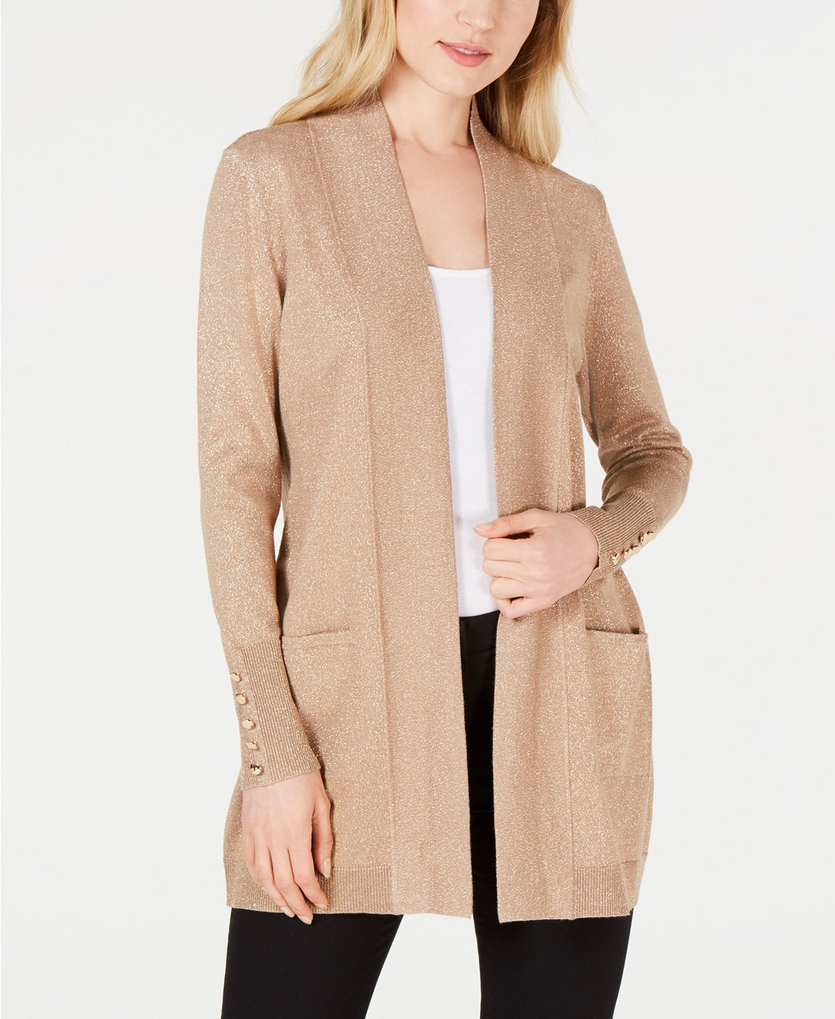 JM Collection Women's Button Sleeve Flyaway Cardigan Brown Size Petite M