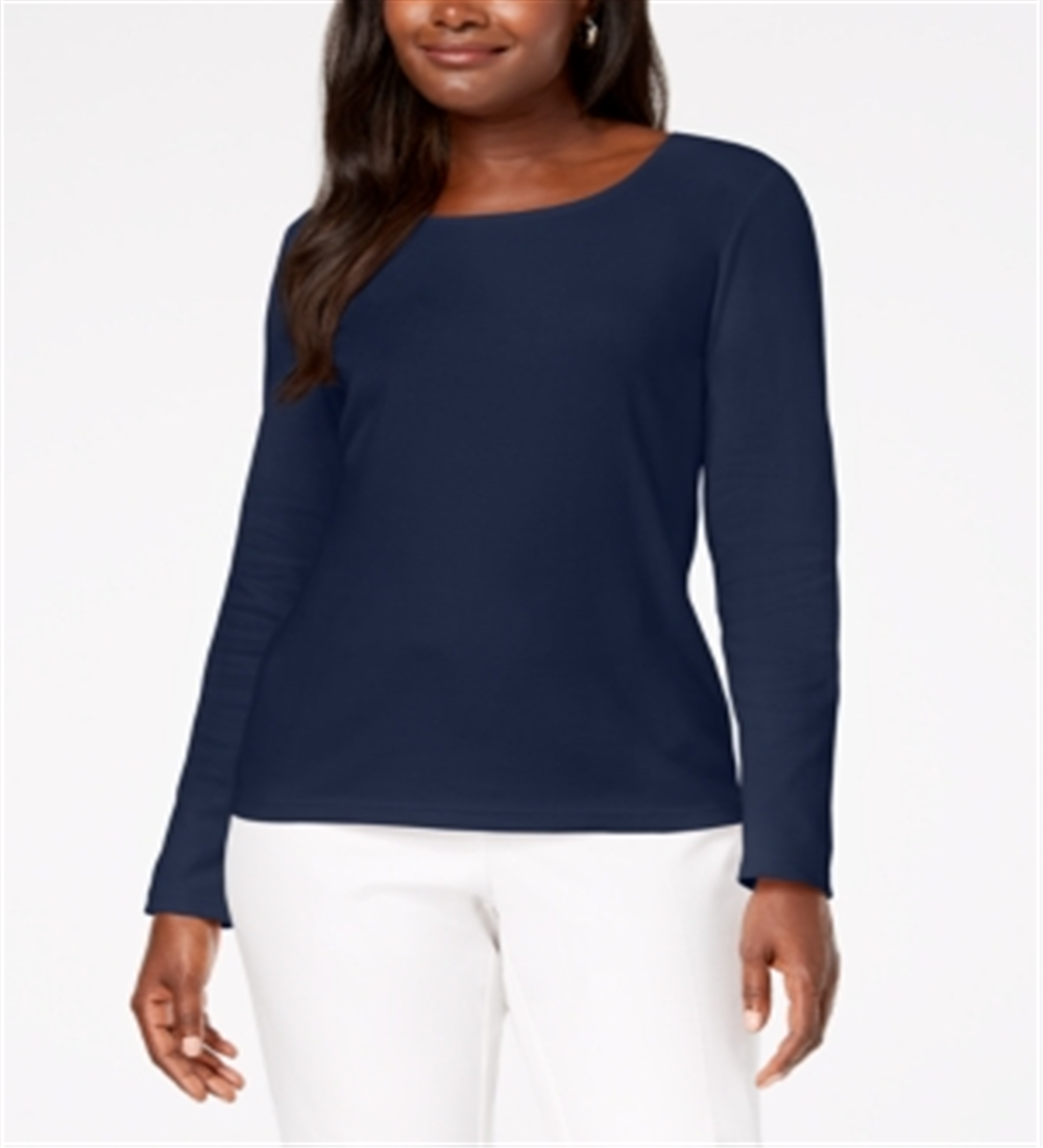 Karen Scott Women's Cotton Scoop Neck Top Blue Size Petite Medium