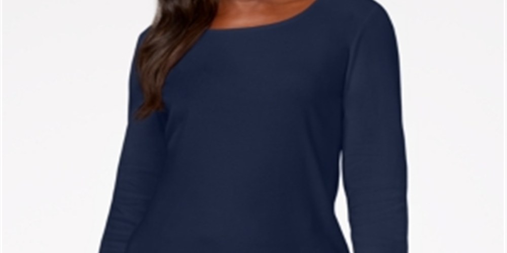 Karen Scott Women's Cotton Scoop Neck Top Blue Size Petite Medium