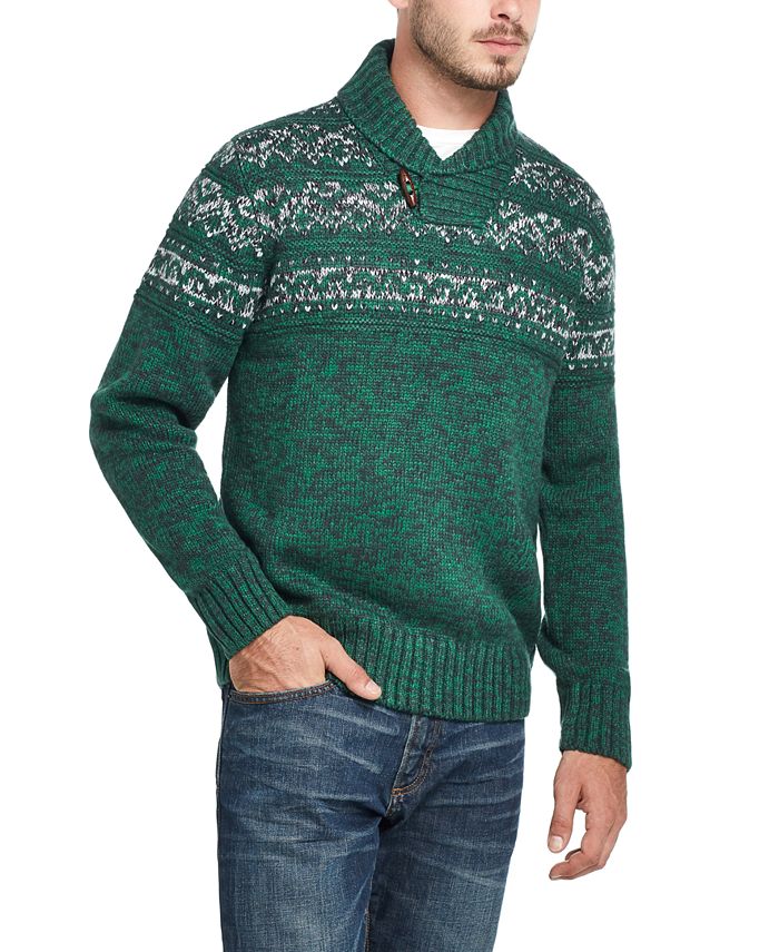 Weatherproof Vintage Men's Jacquard Shawl Collar Sweater Green Size XX-Large