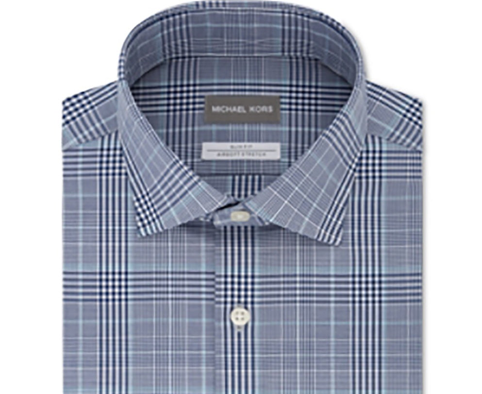 Michael Kors Men's Slim Fit Plaid Top Button Down Shirt -Blue Size 16X34-35