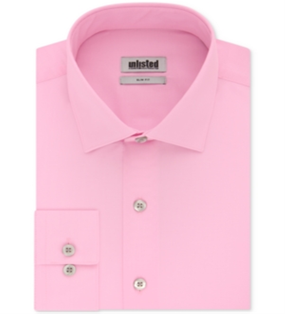 Kenneth Cole Men's Slim Fit Solid Dress Shirt Pink Size -L 16-16/5