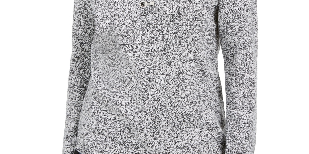 Karen Scott Women's Petite Hardware-Trim Cotton Henley Sweater Natural Size Petite Large