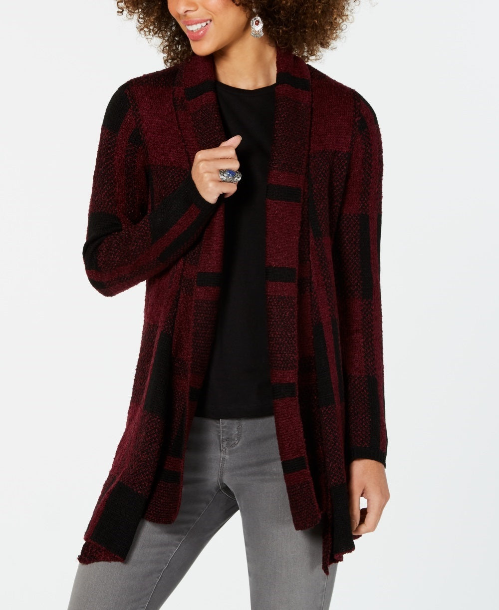 Style & Co Women's Plaid Jacquard Cardigan Sweater Red Size X-Small