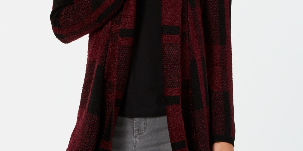 Style & Co Women's Plaid Jacquard Cardigan Sweater Red Size X-Small