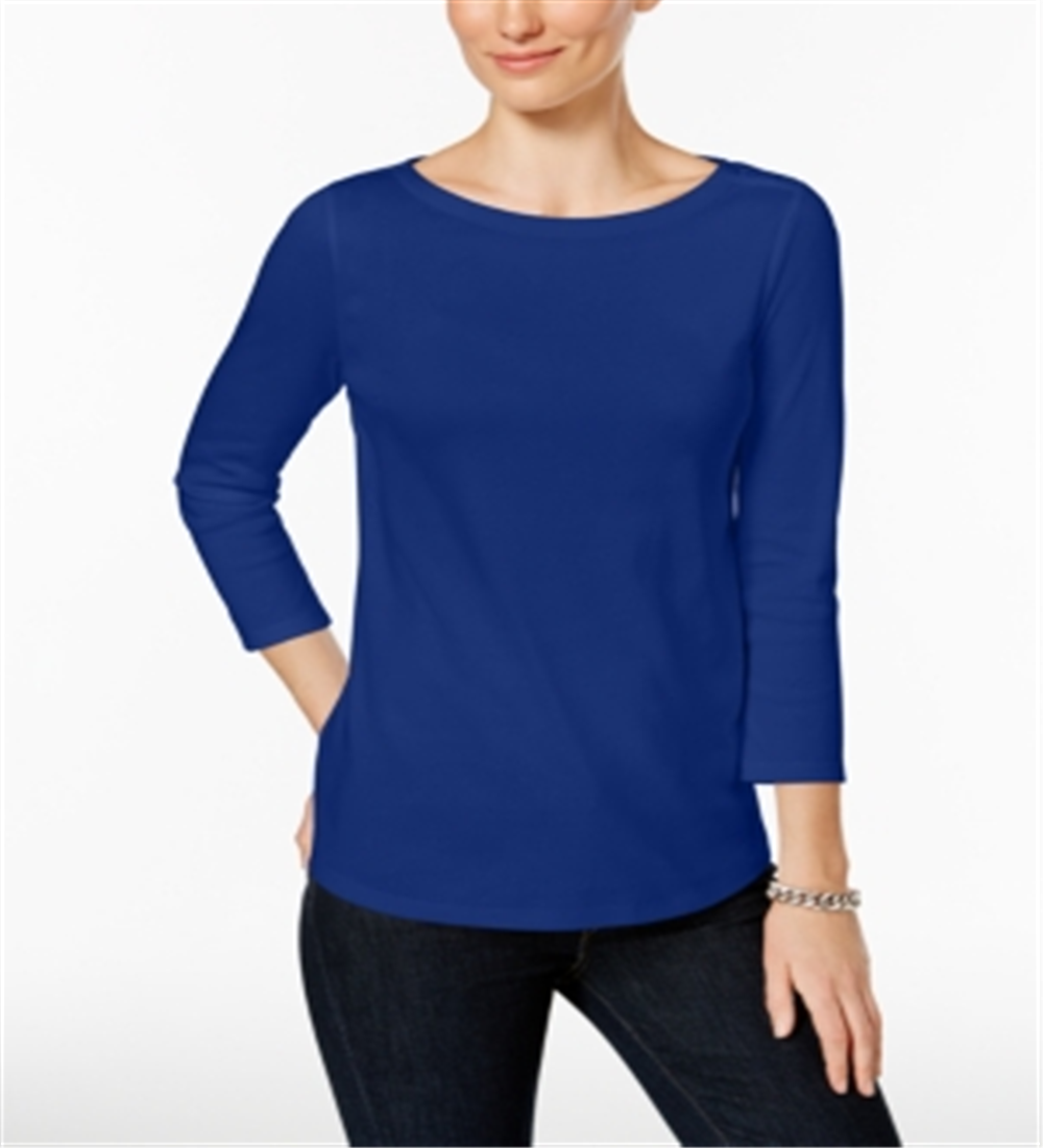 Charter Club Women's Pima Cotton Button Shoulder Top Blue Size Petite XL