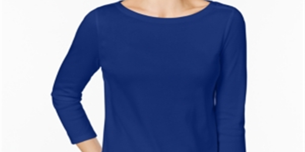 Charter Club Women's Pima Cotton Button Shoulder Top Blue Size Petite XL