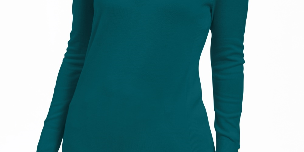 JM Collection Women's Button Cuff V Neck Pullover Sweater Blue Size Large