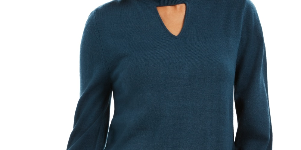 Style & Co Women's Mock Neck Keyhole Sweater Blue Size X-Small