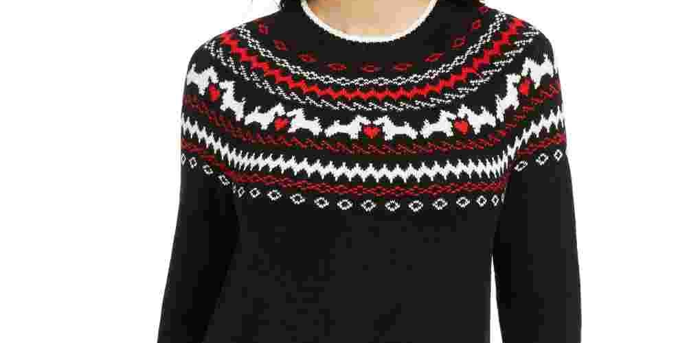Charter Club Women's Fair Isle Crewneck Sweater  Black Size Petite Small