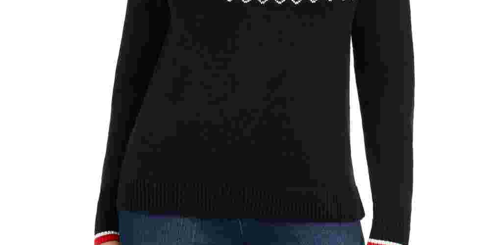Charter Club Women's Fair Isle Crewneck Sweater  Black Size Petite Small