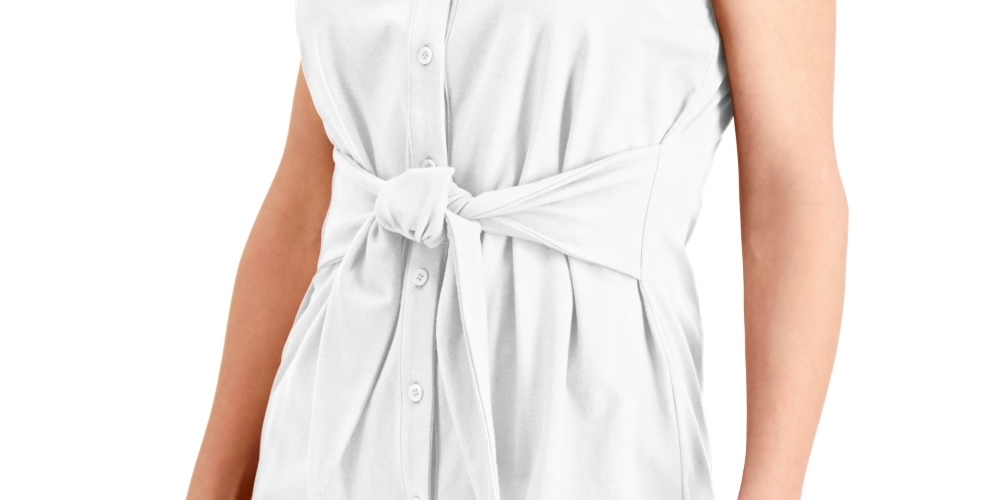 Charter Club Women's Tie-Front Sleeveless Top  White Size XX-Large