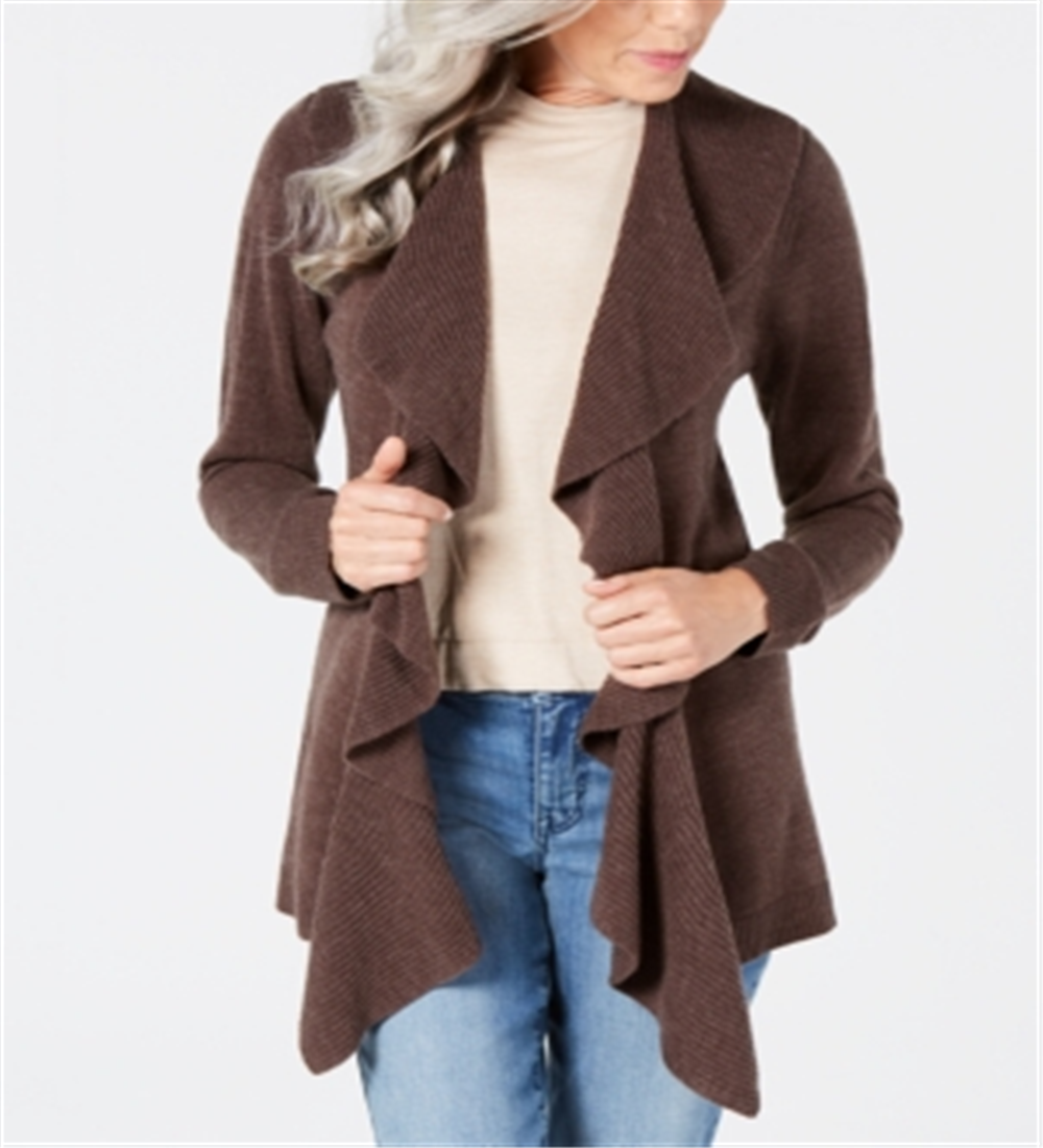 Karen Scott Women's Ruffle Front Cardigan Brown Size X-Large