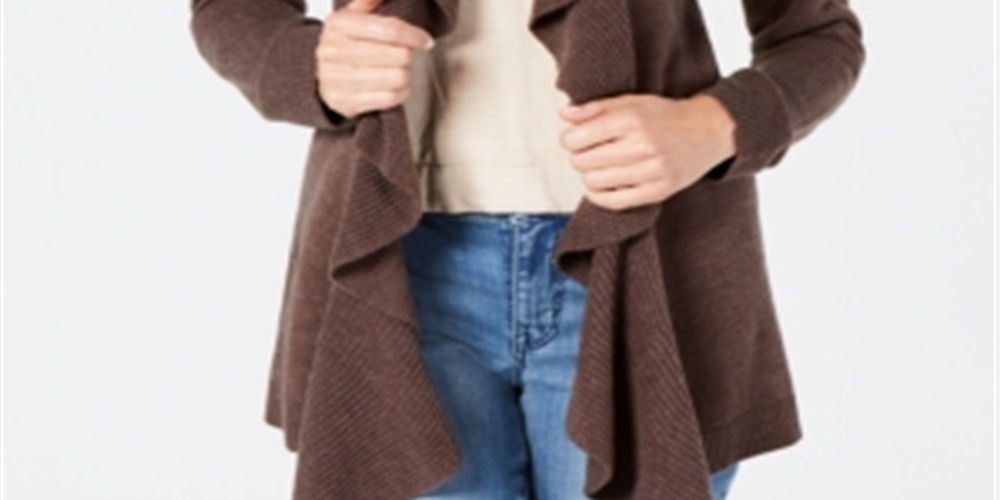 Karen Scott Women's Ruffle Front Cardigan Brown Size X-Large