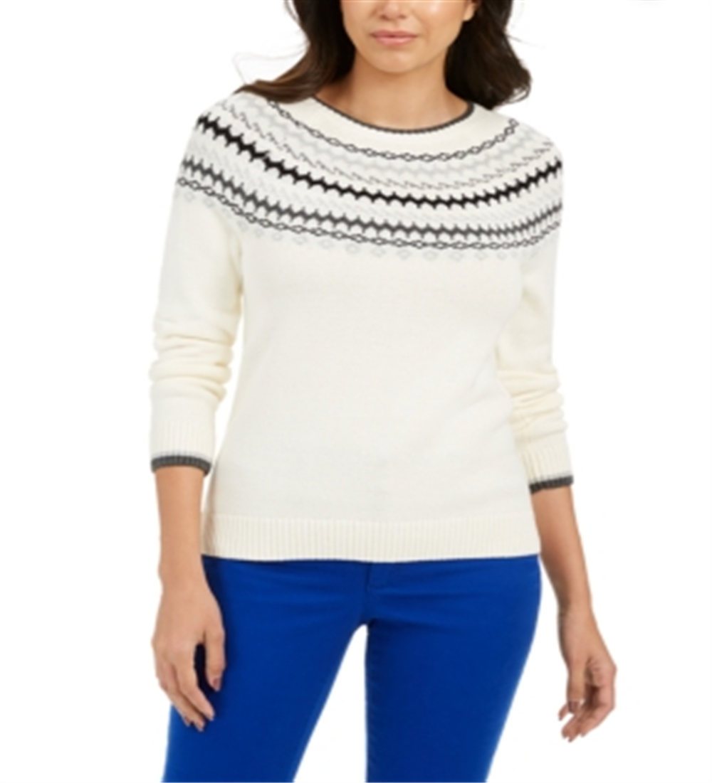 Charter Club Women's Printed Sweater Vanilla bean Size -Petite S/M