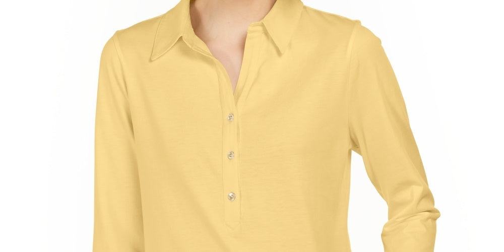 Charter Club Women's Supima Cotton 3/4-Sleeve Polo Yellow Size Small