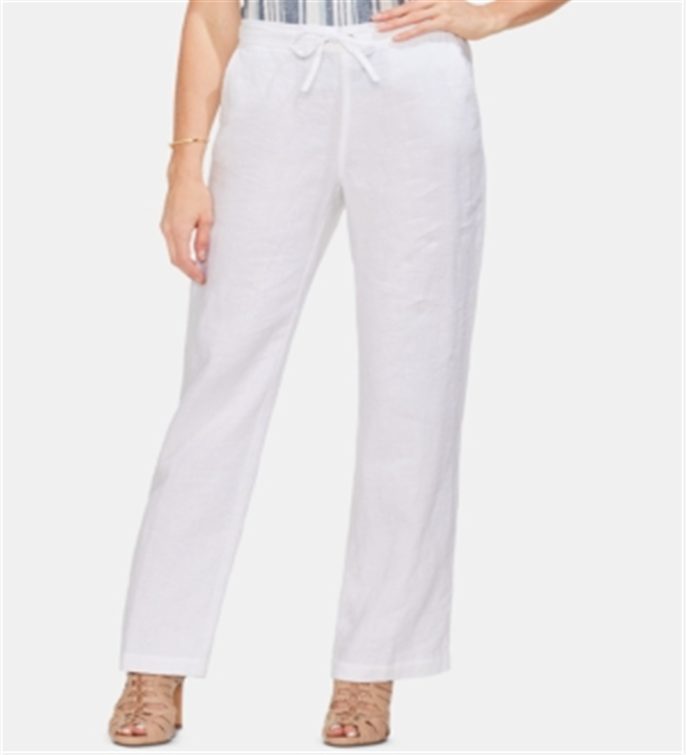 Vince Camuto Women's Linen Drawstring Wide-Leg Pants Ultra White Size XL