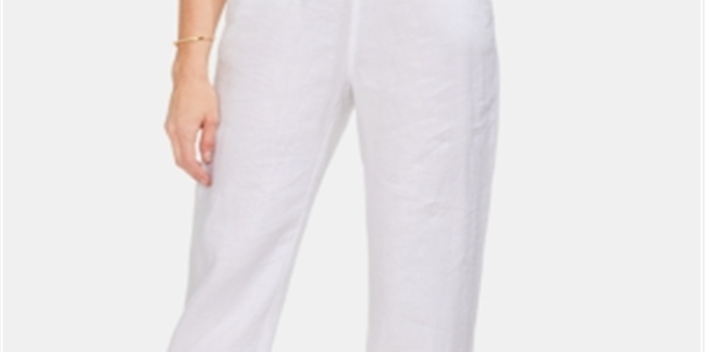 Vince Camuto Women's Linen Drawstring Wide-Leg Pants Ultra White Size XL