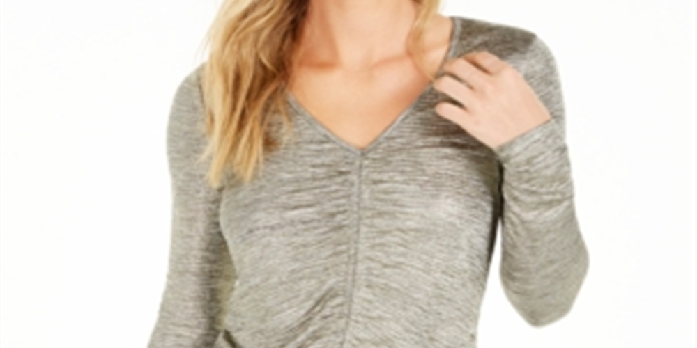 Bar III Women's Drawstring Top Silver Size XXS