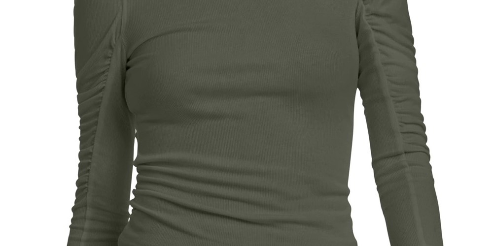 Bar III Women's Ruched Puffed Shoulder 3/4 Sleeve T-Shirt Green Size X-Large