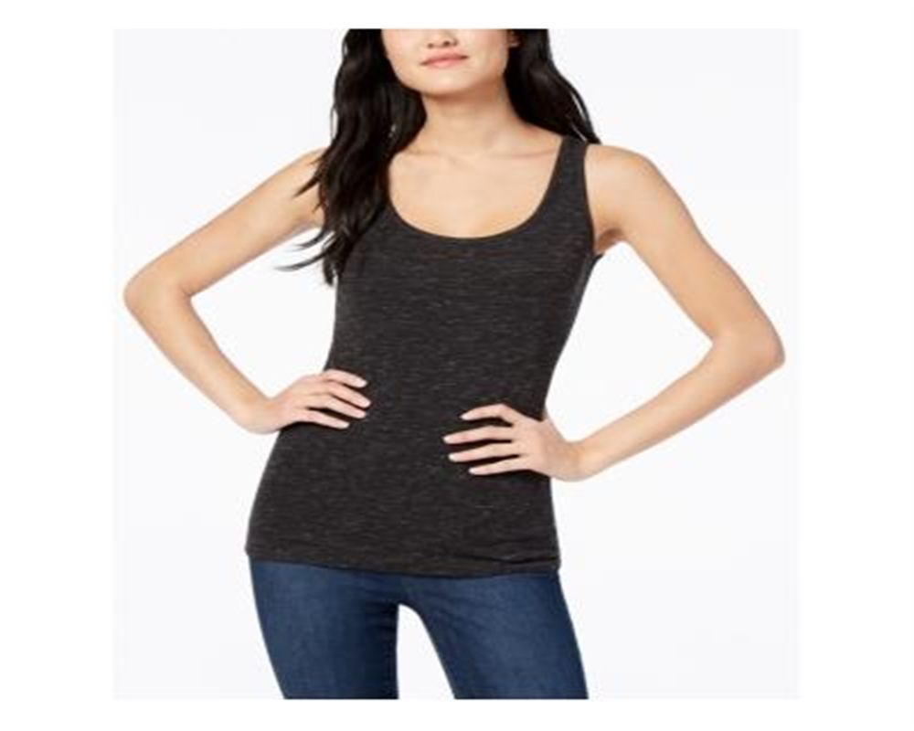 Maison Jules Women's Speckle Sleeveless Scoop Neck Top Black Size XS