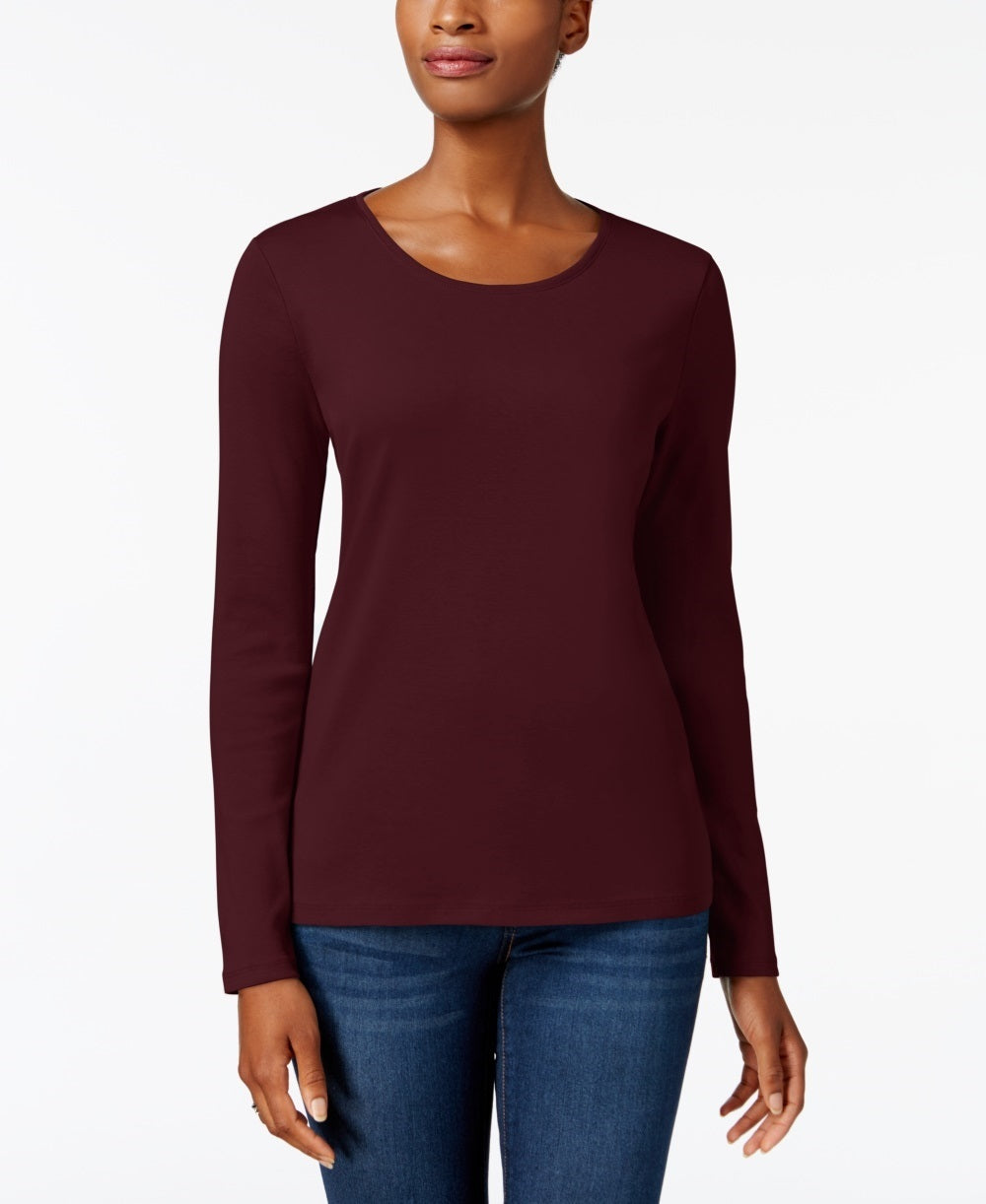 Charter Club Women's Pima Cotton Long Sleeve Top Red Size XX-Large