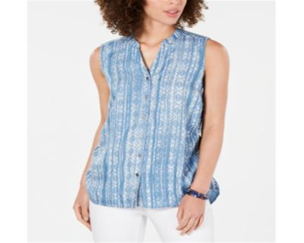 Style & Co Women's Cinched Side Sleeveless Top Blue Size Petite M