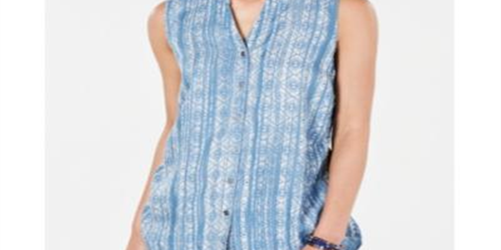 Style & Co Women's Cinched Side Sleeveless Top Blue Size Petite M