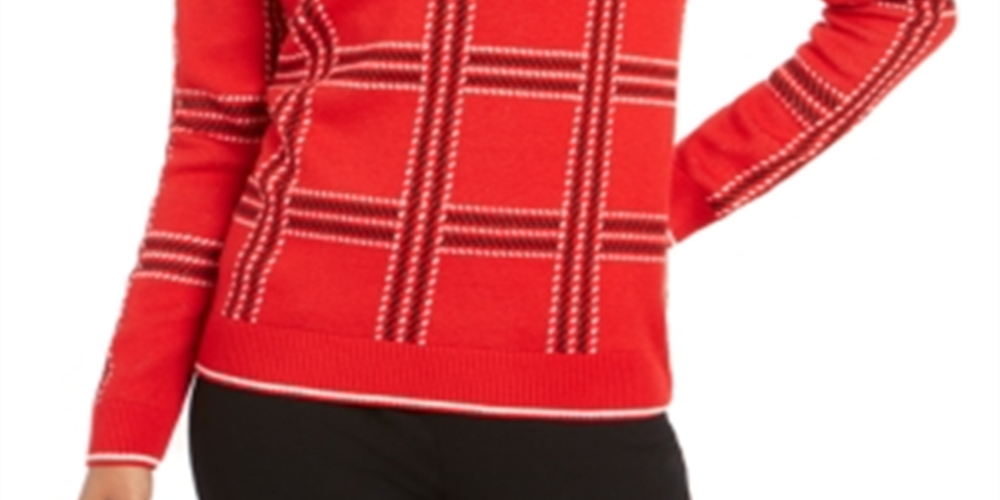 Charter Club Women's Printed Long Sleeve Crew Neck Blouse Top Red Size Petite Small