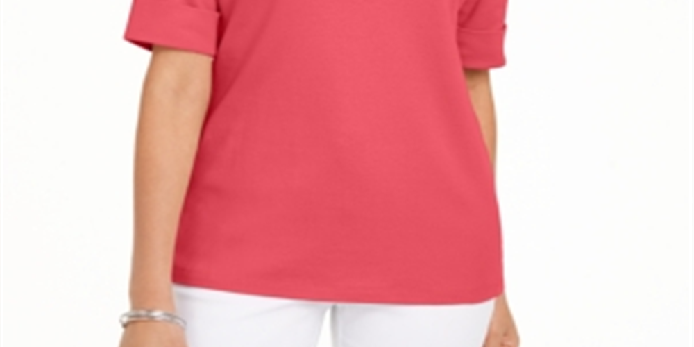 Karen Scott Women's Boat Neck Elbow Sleeve Top Pink Size XXL
