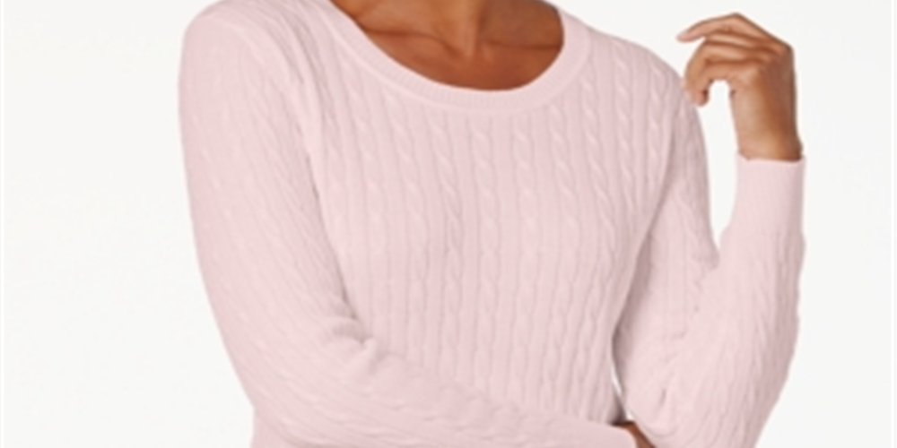 Karen Scott Women's Cotton Cable Knit Sweater Blush Size Petite XL