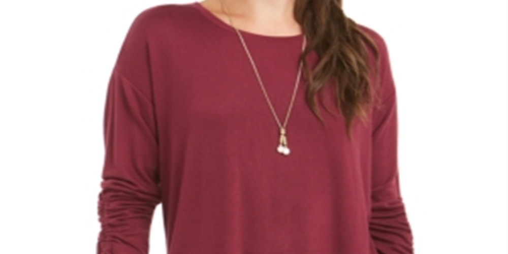 Style & Co Women's Drawstring Tie Cuff Top Winestone Size Petite M
