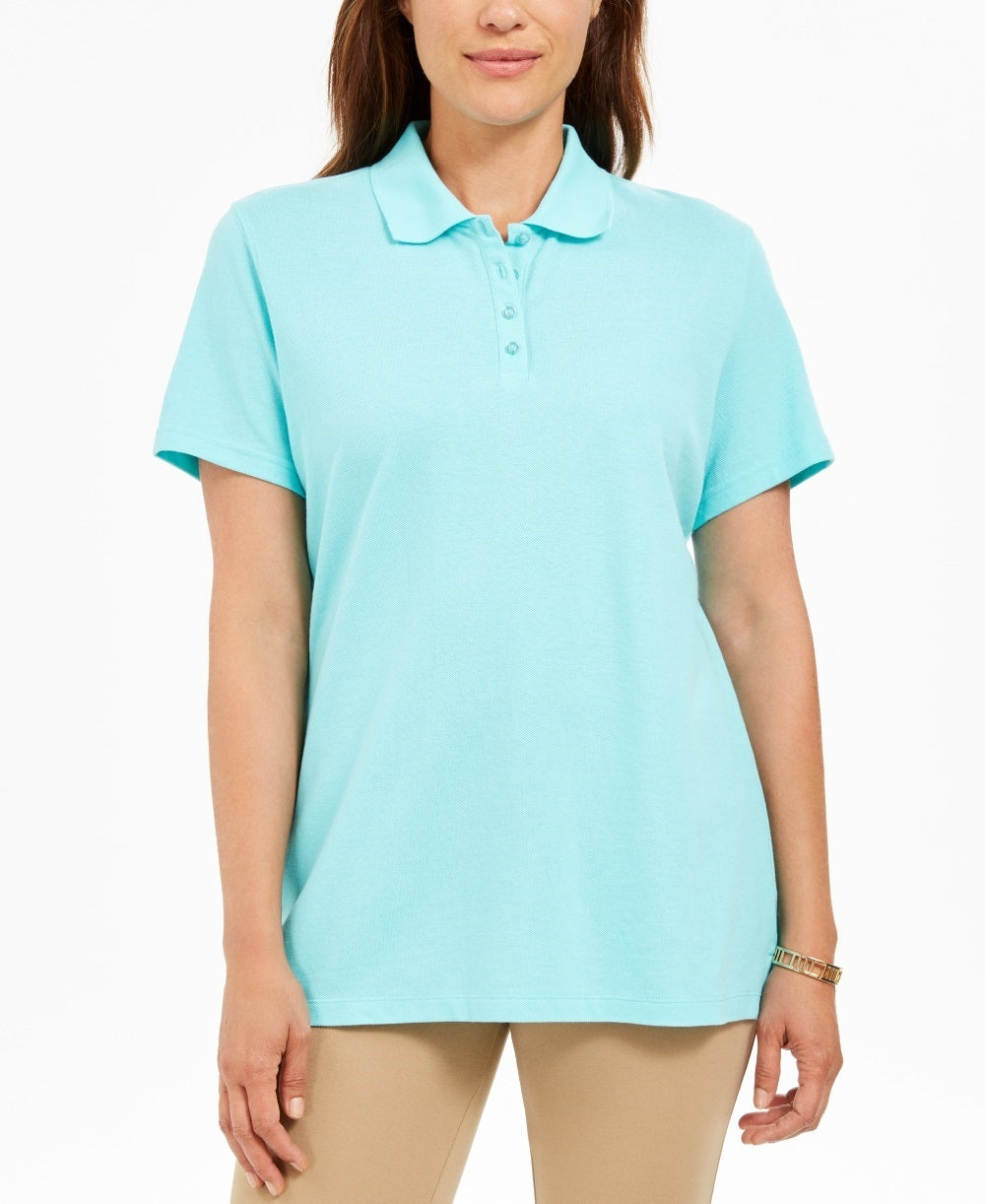 Karen Scott Women's Cotton Polo Shirt Blue Size X-Small
