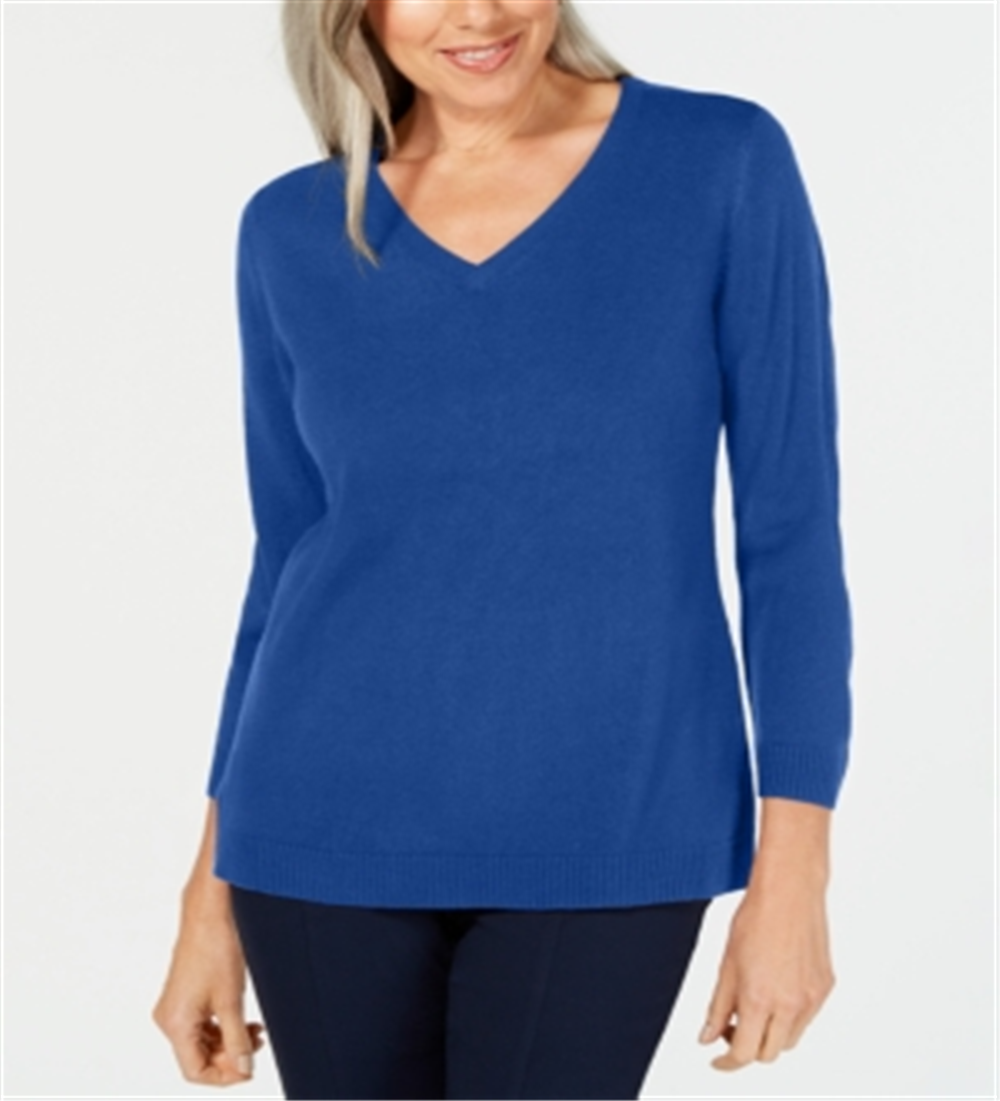 Karen Scott Women's V Neck Sweater Blue Size Petite X-Large
