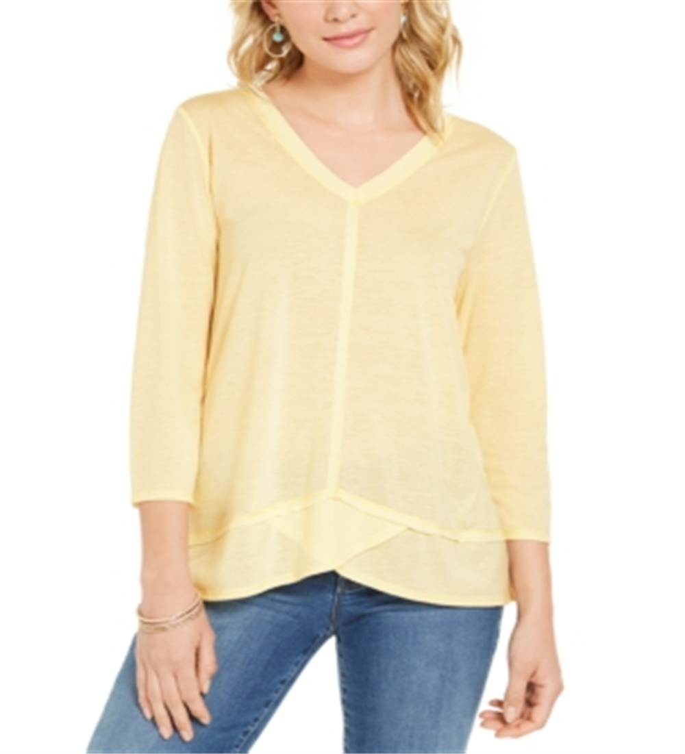 Style & Co Women's Seam Detail High Low Top Yellow Size XX-Large