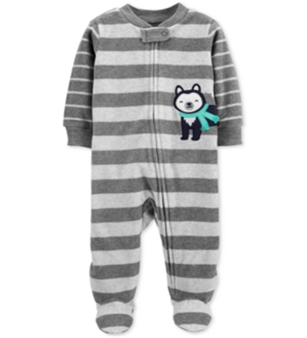 Carter's Baby Boy's Footed Fleece Husky Dog Coverall Gray Size Newborn