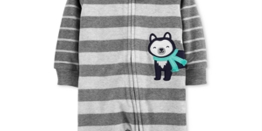 Carter's Baby Boy's Footed Fleece Husky Dog Coverall Gray Size Newborn