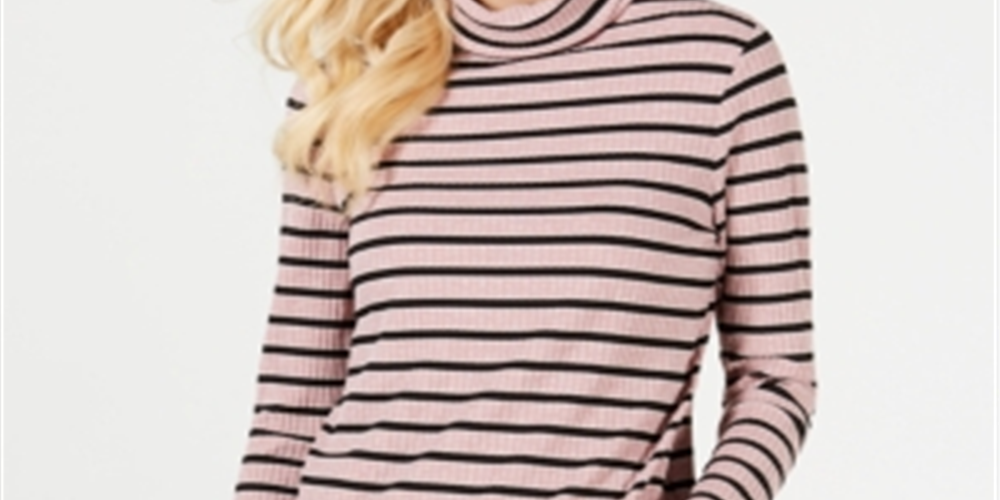 Charter Club Women's Striped Turtleneck Top Pink Size Petite Small
