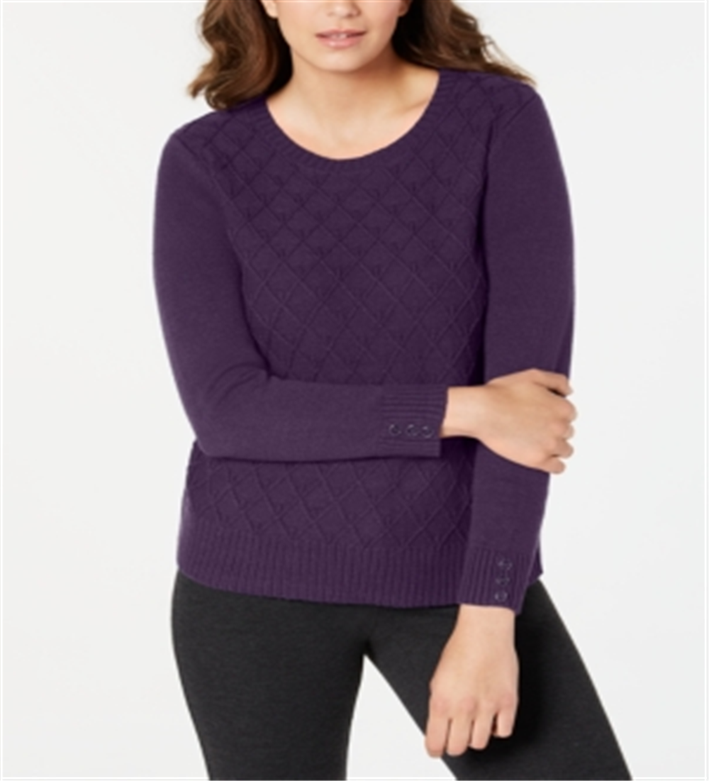 Karen Scott Women's Diamond Cable Knit Sweater Purple Size Large