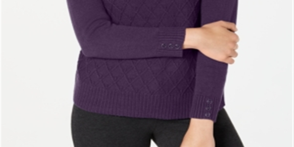 Karen Scott Women's Diamond Cable Knit Sweater Purple Size Large