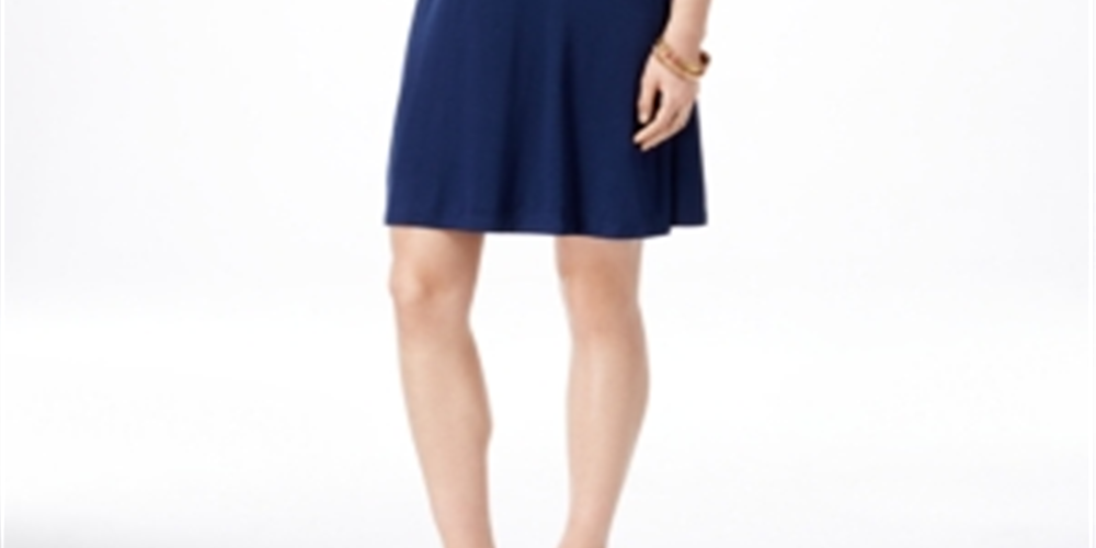 Style & Co Women's Short Sleeve a Line Dress Blue INK Size Petite M