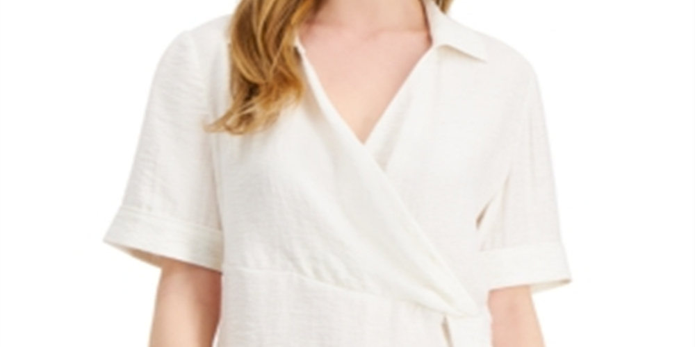 Alfani Women's Draped Front Collared Top White Size Petite S