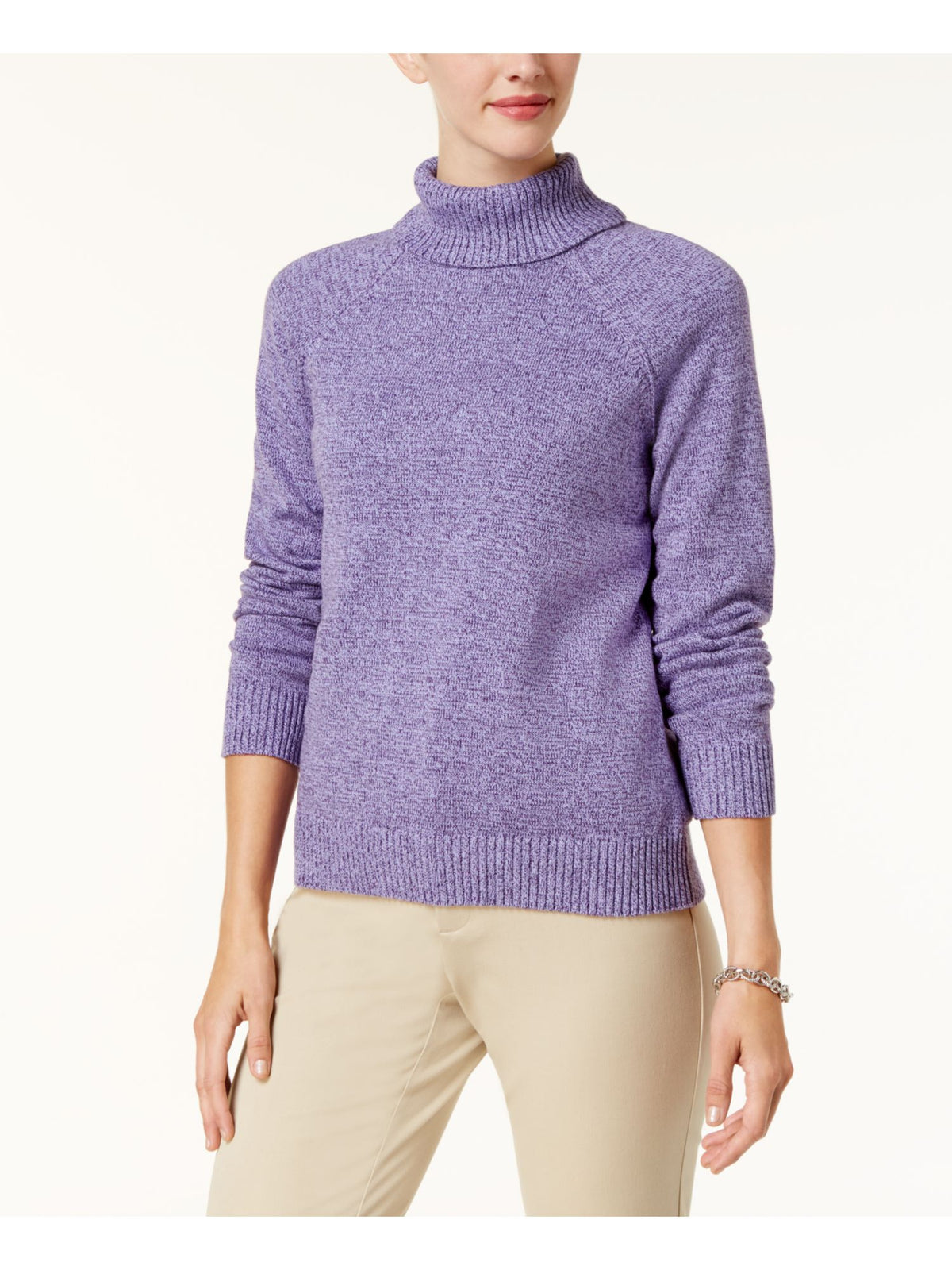 Karen Scott Women's Herringbone Long Sleeve Turtle Neck Sweater Purple Size Petite X-Large