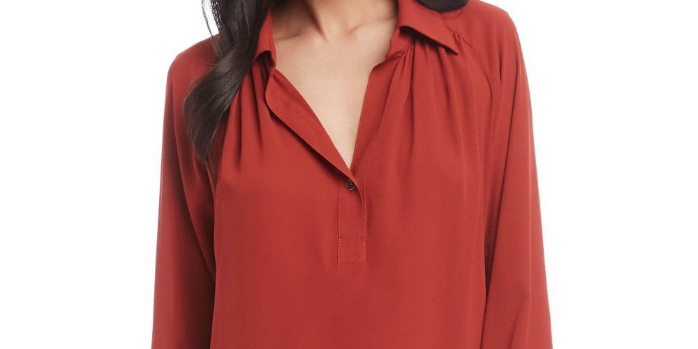 Karen Kane Women's Split-Neck Blouse Rustcopper Size X-Large