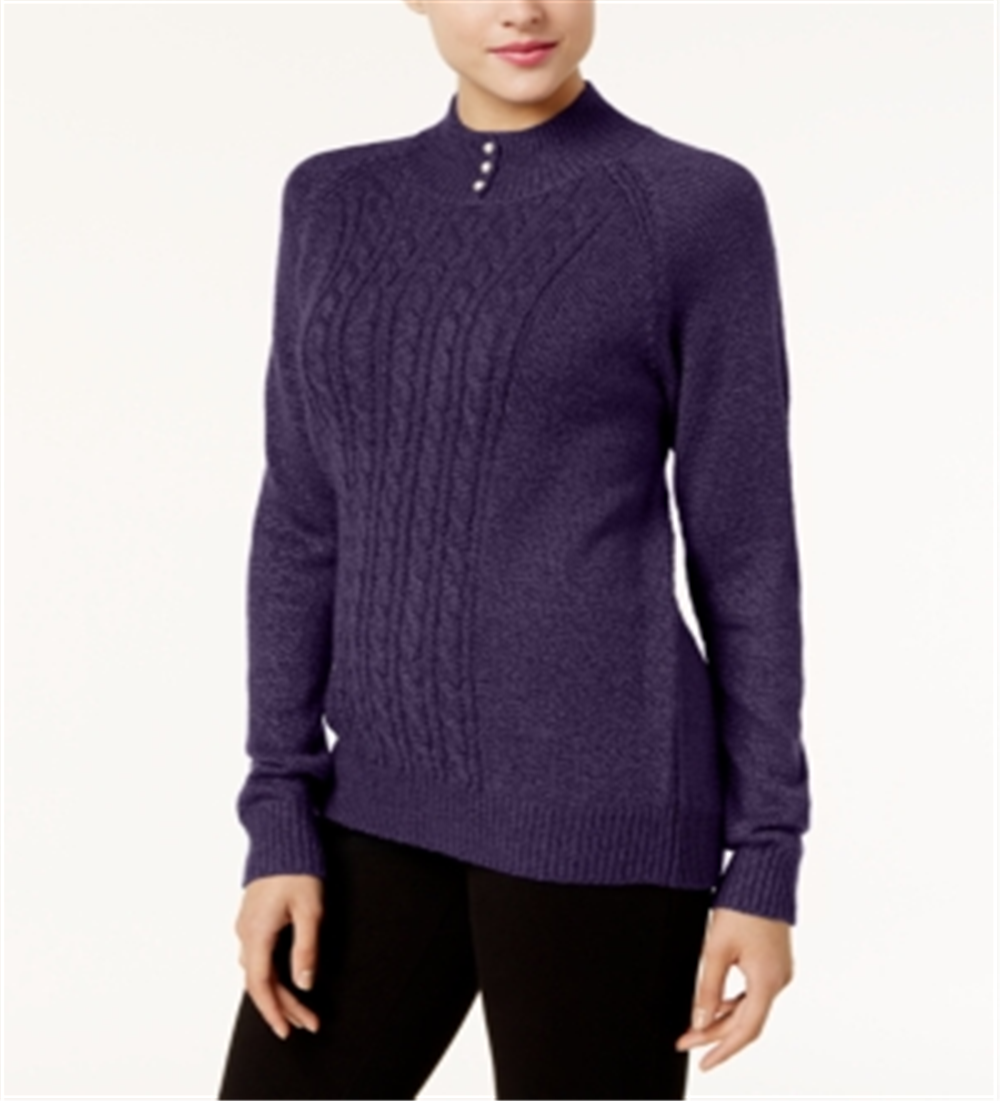 Karen Scott Women's Mock Neck Cable Knit Sweater Purple Size Petite L