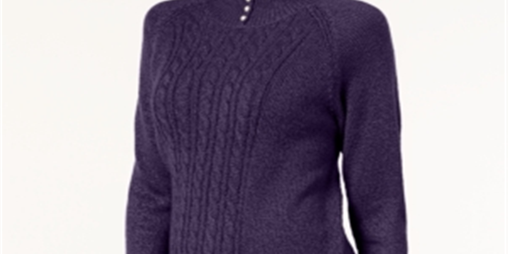 Karen Scott Women's Mock Neck Cable Knit Sweater Purple Size Petite L