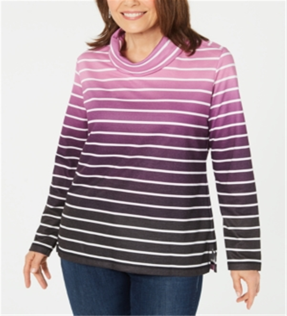 Karen Scott Women's Ombre Striped Top Purple Size -Petite L