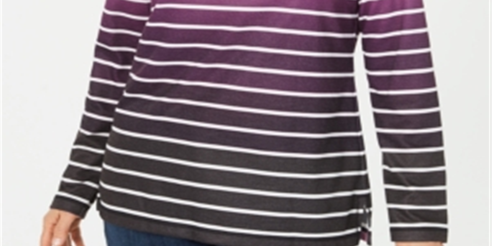 Karen Scott Women's Ombre Striped Top Purple Size -Petite L