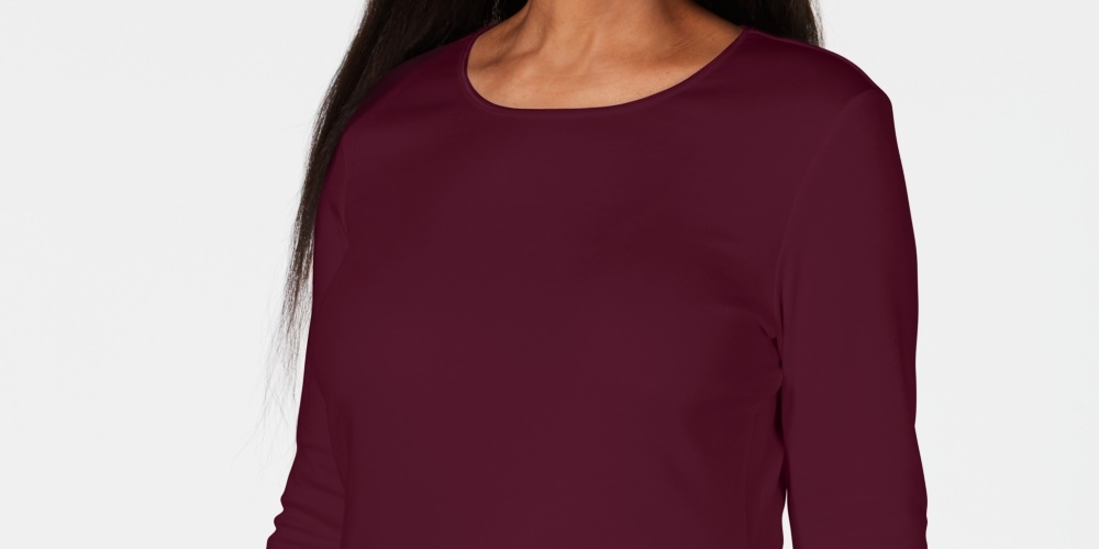 Karen Scott Women's Satin-Trim Scoop-Neck Top  Red Size X-Small