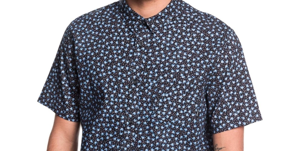 Quiksilver Men's Fry Floral Print Collared Button Down Shirt Black Size Medium